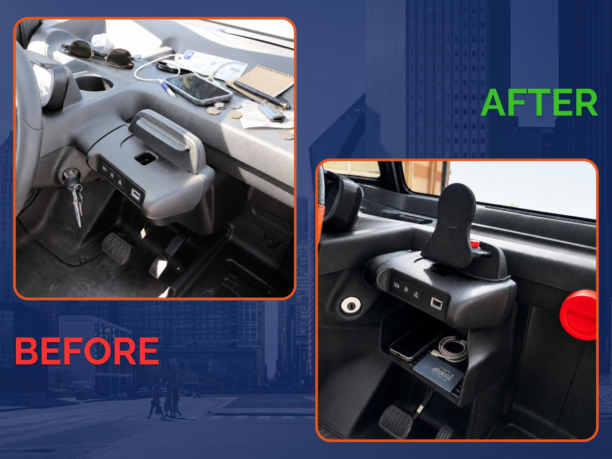RICREO Portaoggetti Centrale Organizer Auto Compatibile con Citroën AMI, Opel Rocks-e e FIAT Topolino - Montaggio Senza Fori