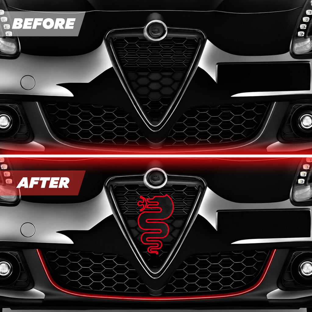 Logo per Griglia Alfa Romeo Giulietta 2016, Design Serpente Biscione (Nero-Rosso)